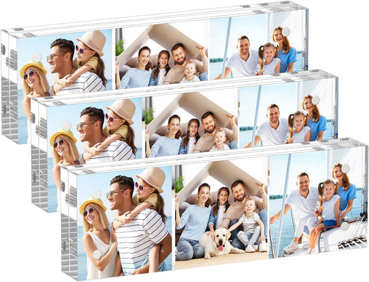 AITEE 4x6 Acrylic Picture Frames 3 Pack, 20% Thicker Block, Clear Picture Frames Freestanding Double Sided Magnetic Acrylic Lucite Frameless Transparent Square Frame Gift for Desktop Display
