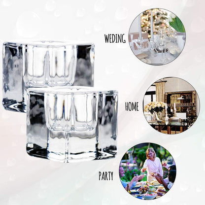 Square Glass Candle Holder Set of 2, Clear Taper Candlestick Holders, Ideal Gift for Dining Table, Wedding, Christmas and Party.…