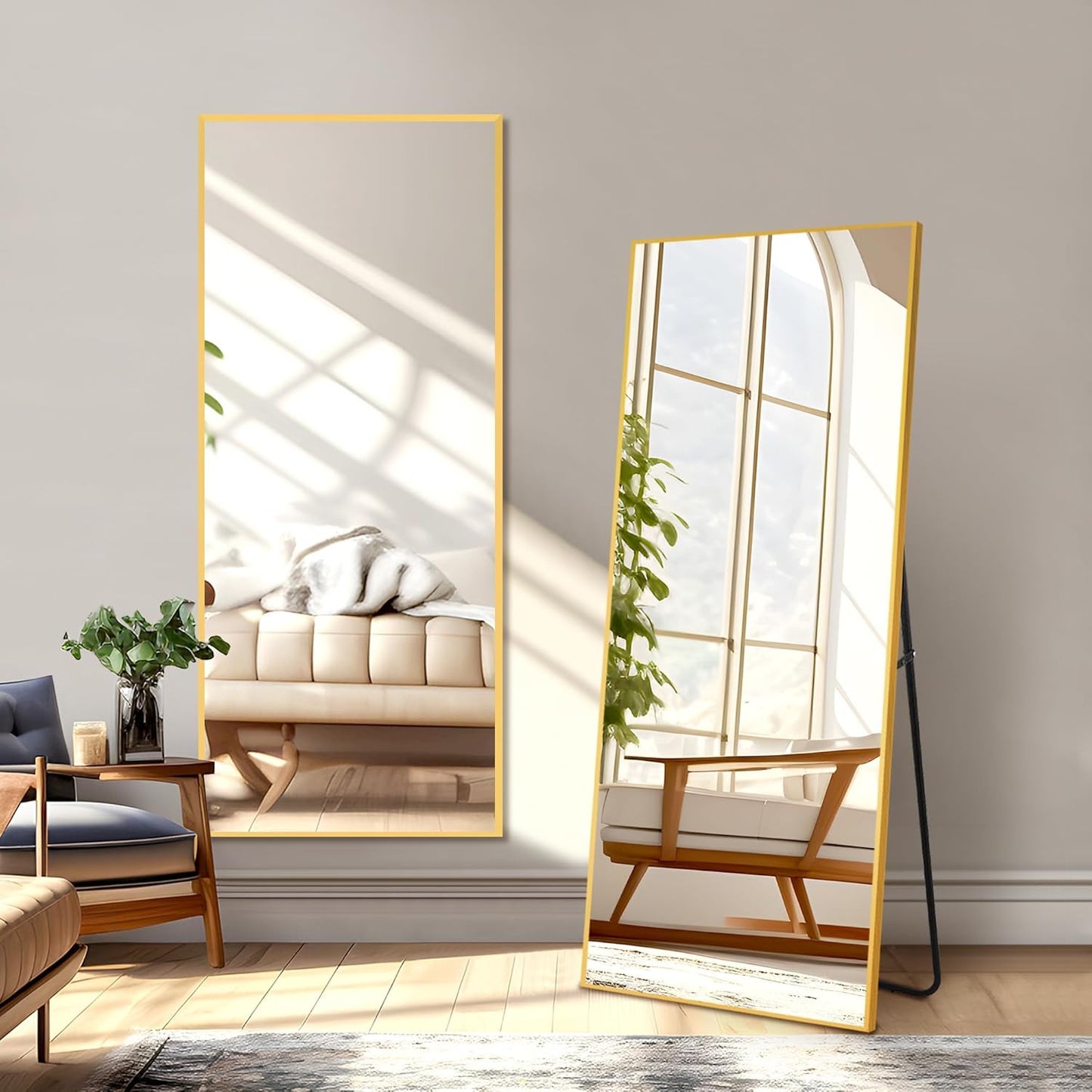NicBex Full Length Mirror with Stand, 56"x19" Aluminum Alloy Frame Floor Mirror, Black, Shatter-Proof Glass - Free Standing, Leaning Against Wall or Wall-Mounted, for Bedroom Living Room Dressing Room