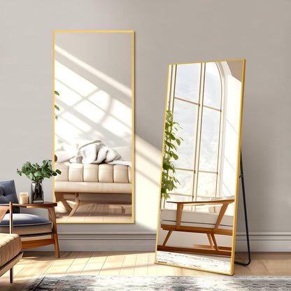 NicBex Full Length Mirror with Stand, 56"x19" Aluminum Alloy Frame Floor Mirror, Black, Shatter-Proof Glass - Free Standing, Leaning Against Wall or Wall-Mounted, for Bedroom Living Room Dressing Room