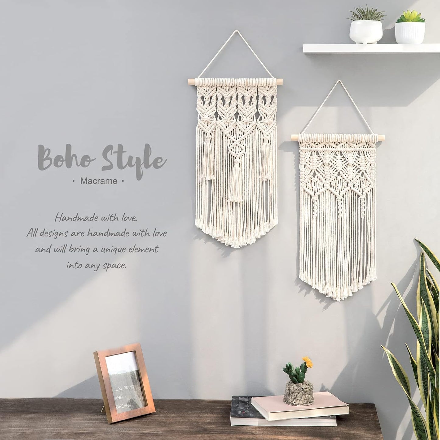 Mkono 2 Pcs Macrame Woven Wall Hanging Boho Chic Geometric Art Decor - Beautiful Bedroom Nursery Apartment Home Decoration, Gift for Girls Adults Birthday Christmas, 28" L x 13" W