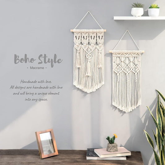 Mkono 2 Pcs Macrame Woven Wall Hanging Boho Chic Geometric Art Decor - Beautiful Bedroom Nursery Apartment Home Decoration, Gift for Girls Adults Birthday Christmas, 28" L x 13" W
