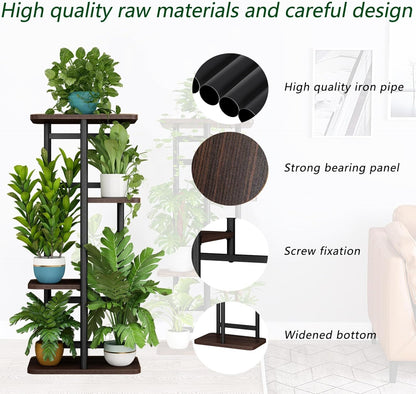 LINZINAR Plant Stand Indoor 4 Tier 5 Potted Multiple Plant Shelf Stands for Garden Corner Balcony Living Room Black