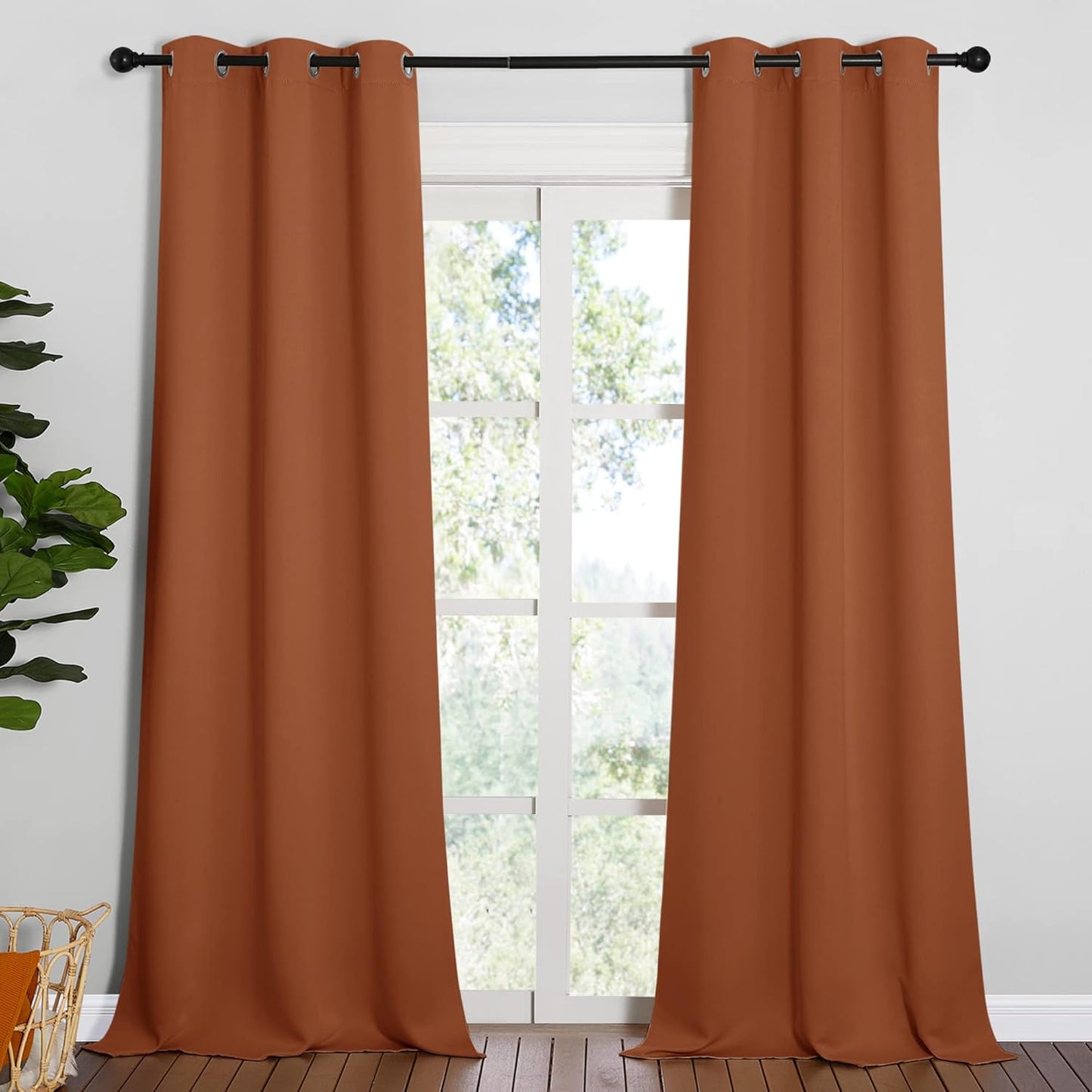 NICETOWN Halloween Pitch Black Solid Thermal Insulated Grommet Blackout Curtains/Drapes for Bedroom Window (2 Panels, 42 inches Wide by 63 inches Long, Black) - Colors B