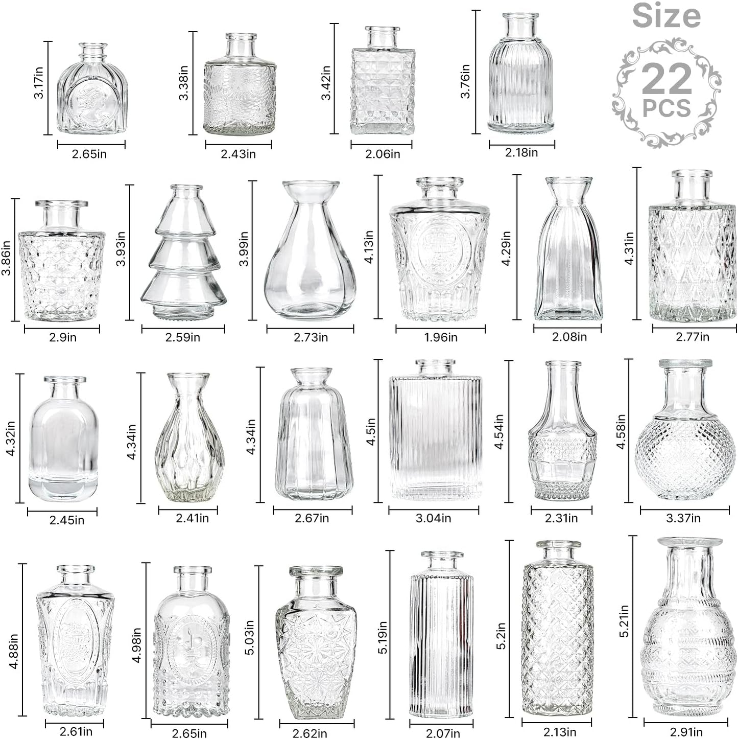 Clear Glass Bud Vase Set of 12 Pcs,Small Bud Vases in Bulk,Glass Crystal Flower Vases Table Centerpieces for Party Event Wedding Decor Baby Shower Decorations (Clear, 12 Pcs)