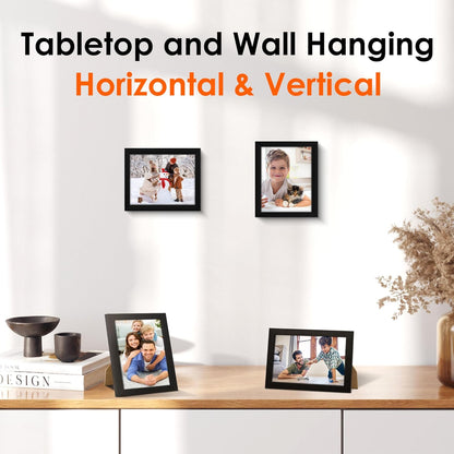FIXSMITH 8x10 Picture Frame Set of 2, Photo Frame with HD Plexiglass, Display Pictures 5x7 with Mat or 8x10 Without Mat Multi Picture Frames Collage for Tabletop or Wall Display, Black
