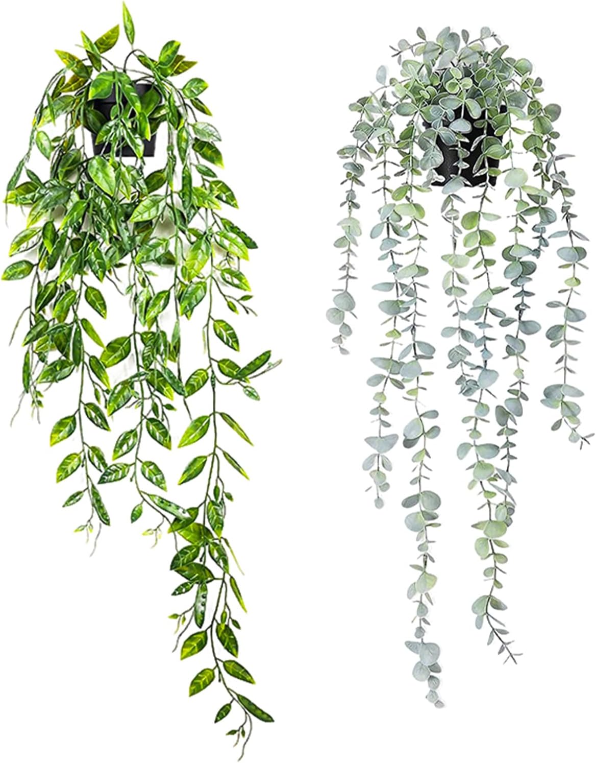 Clearain 1pcs Fake Hanging Plants, Artificial Small Potted Plants, Mini Faux Succulent Plant for Indoor Outdoor Aesthetic Office Living Room Shelf Home Decor (Eucalyptus leaves-1pcs)