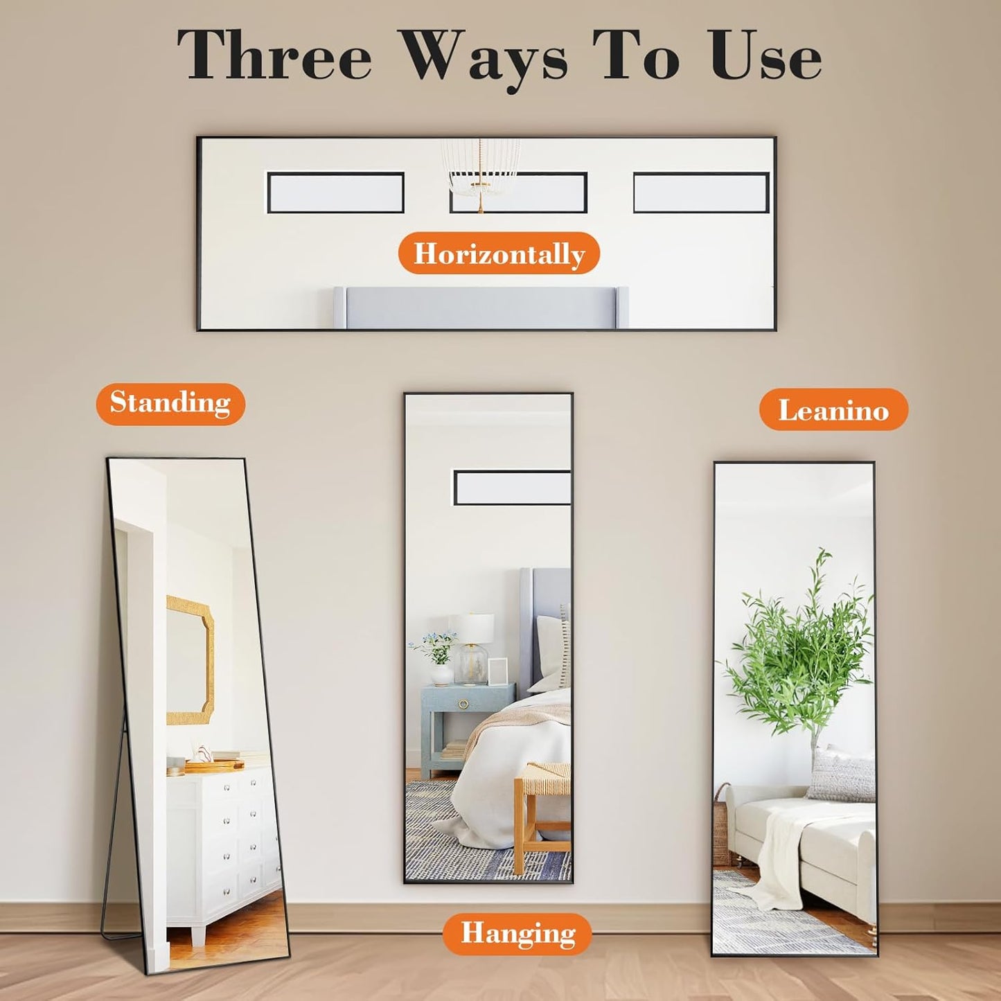 DUMOS Full Length Mirror 64"x21" Full Body Floor Mirror for Bedroom or Cloakroom, Can Stand Alone, Hang or Lean Against Wall, Tall Wall Mirror with Stand, Black