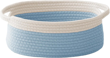 JMvicyroam Woven Basket,Small Rope Storage Bin with Handles & Ribbon Bag, Organizer for Shelves Closets,Gift Basket Empty for Birthday,Books,Dog Toys,White