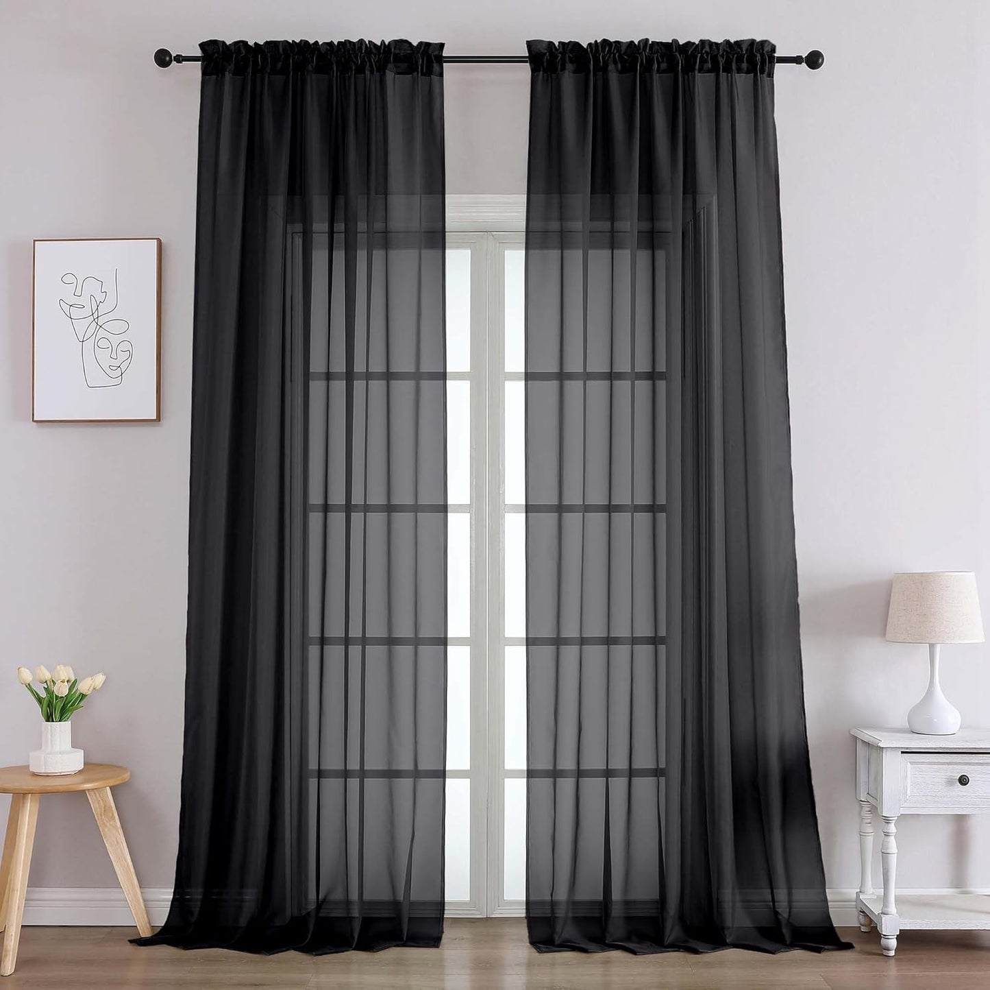 Chyhomenyc Sheer White Valances for Windows 2 Pack, Small Window Curtains for Living Room Bathroom Cafe Laundry Basement, Modern Top Dual Rod Pocket Voile Curtain, 42W x 14L inches, White - Colors B