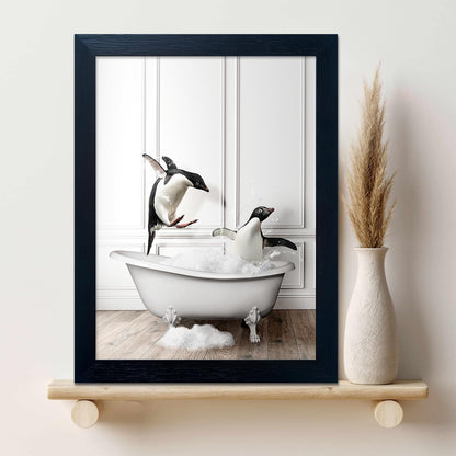 Bathroom Picture Wall Decor, Framed Black and White Bathroom Wall Art, Toilet Paper in Little Funny Raccoon's Hand Animal Canvas Print Painting