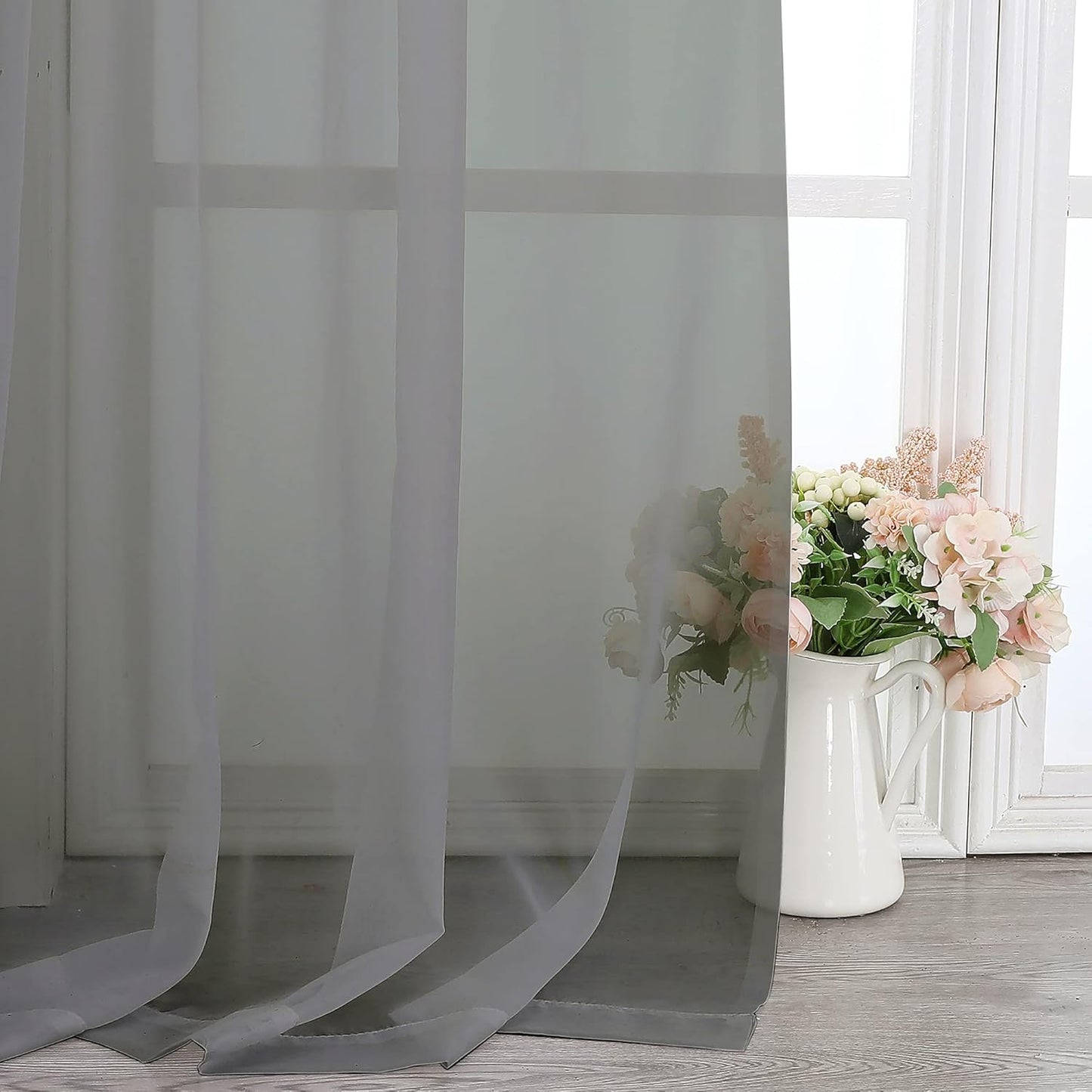 Chyhomenyc Sheer White Valances for Windows 2 Pack, Small Window Curtains for Living Room Bathroom Cafe Laundry Basement, Modern Top Dual Rod Pocket Voile Curtain, 42W x 14L inches, White - Colors C