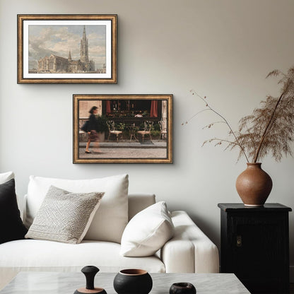 Golden State Art, 11x14 Photo Frame with Mat for Pictures 8x10 and Real Glass (Dark Gold Brown & Bronze Pewter Panel with White Color Mat, 1.25 Inch Frame Border)