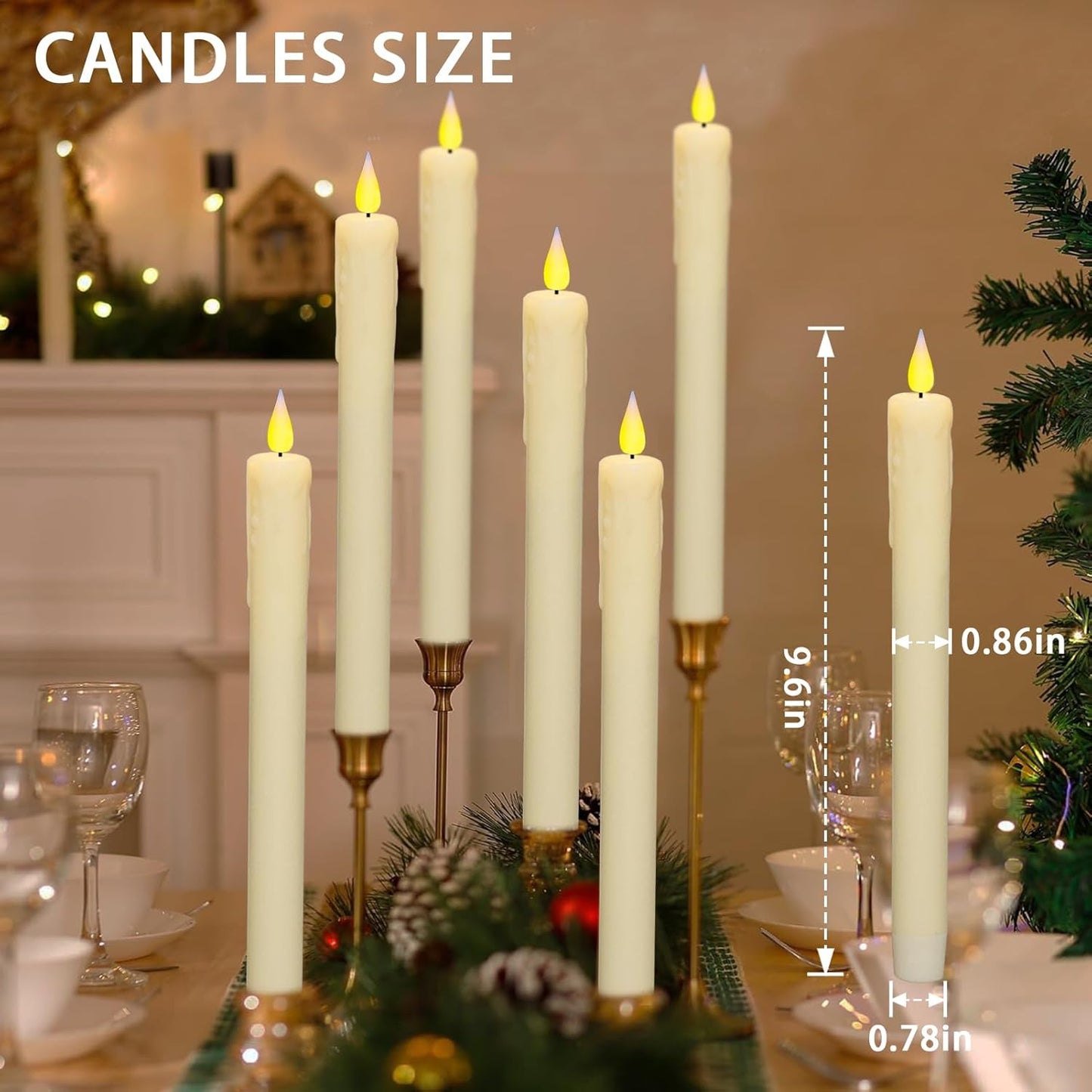 KSWING Upgraded Real Wax Short LED Flameless Taper Candles with Remote, 6 PCS White Candlesticks Battery Operated 3D Flickering - 6" Realistic Fake Candle Sticks for Home/Wedding/Fireplace Xmas Decor