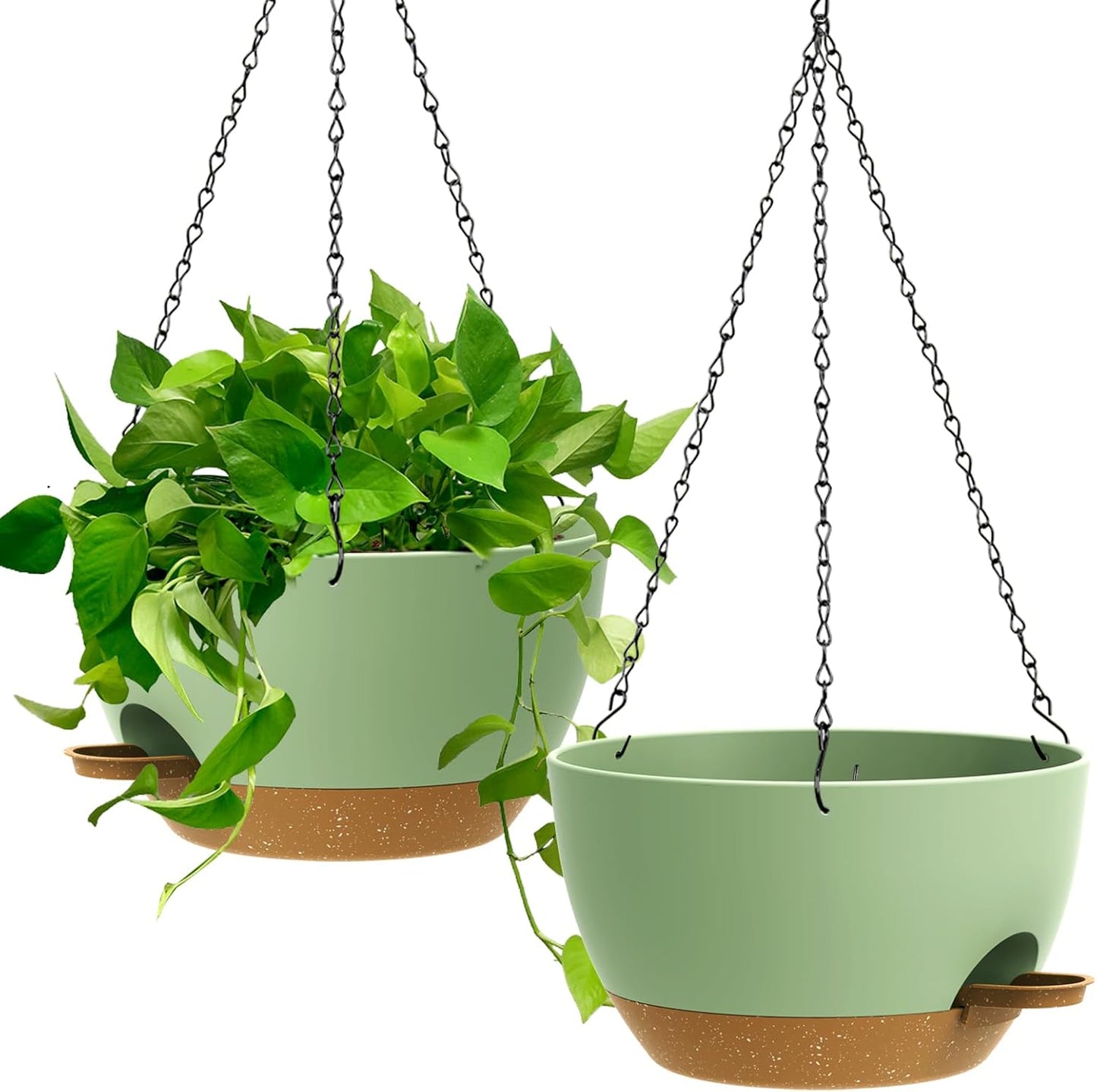 UOUZ 13 Inch 2 Pack Large Self Watering Hanging Planters for Indoor Outdoor Plants, Hanging Plant Pots with Removable 50 Oz Reservoir, Plastic Hanging Basket for Window Porch Garden Balcony, Black
