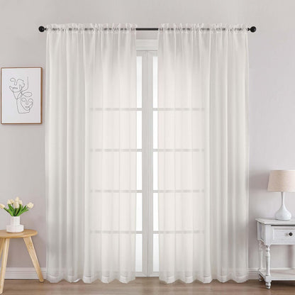 Chyhomenyc Sheer White Valances for Windows 2 Pack, Small Window Curtains for Living Room Bathroom Cafe Laundry Basement, Modern Top Dual Rod Pocket Voile Curtain, 42W x 14L inches, White - Colors C