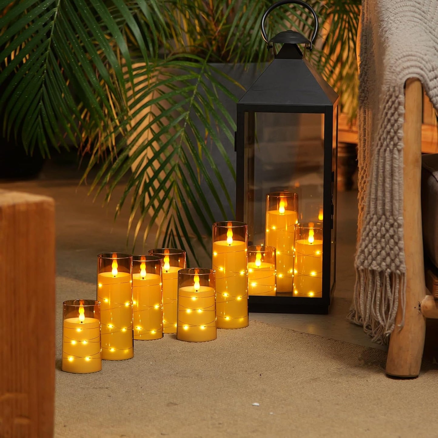 Homemory Flameless Candles with Embedded Star String Fairy Lights, Battery Operated Candles, LED Candle, Fake Candles with Remote Control and Timer for Halloween, Gray Acrylic, Set of 5(H4"5"6"8"8")