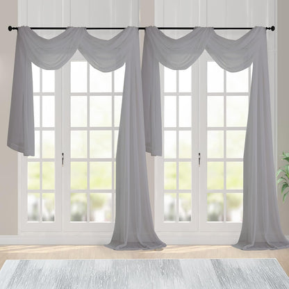 Chyhomenyc Sheer White Valances for Windows 2 Pack, Small Window Curtains for Living Room Bathroom Cafe Laundry Basement, Modern Top Dual Rod Pocket Voile Curtain, 42W x 14L inches, White - Colors C