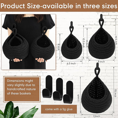 Honeydak Boho Decor Hanging Wall Baskets for Kitchen 3 Pack Teardrop Baskets with Hooks Storage Fruit Onion Vegetable Potato for Home 3 Sizes(Linen,Teardrop,Jute)
