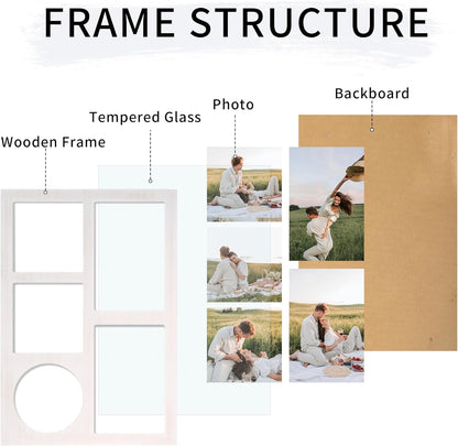 YESKAY 4x6 Picture Frame Collage for Wall Decor, Multiple Photo Collage Frames with Tempered Glass, 7-Opening for 4 x 6 Picture Frames, Rustic Brown, 1 Pack