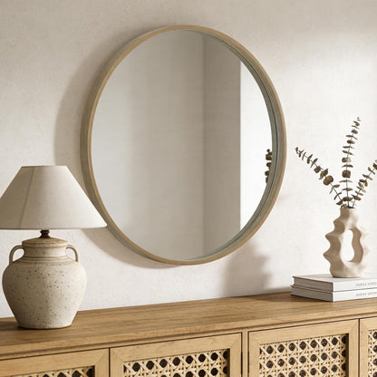 WallBeyond Wood Round Mirror with Wood Frame 24 inch Circle Wall Mirror for Bathroom Round Wall Mirror for Wall Decor, Vanity, Entryway Living Room (Walnut)