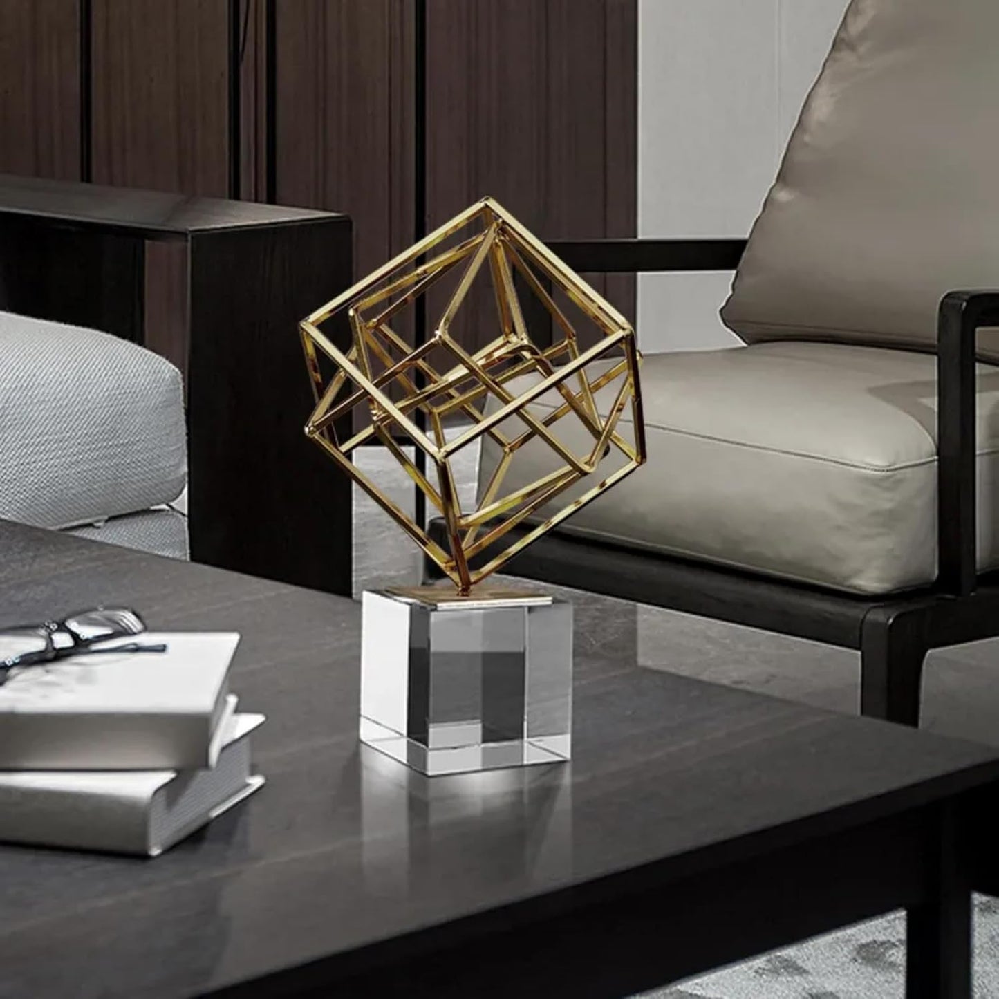 Homary Modern Abstract Art Decoration Metal Globe Ornament Sculpture Decor with Rectangle Stand Black & Gold