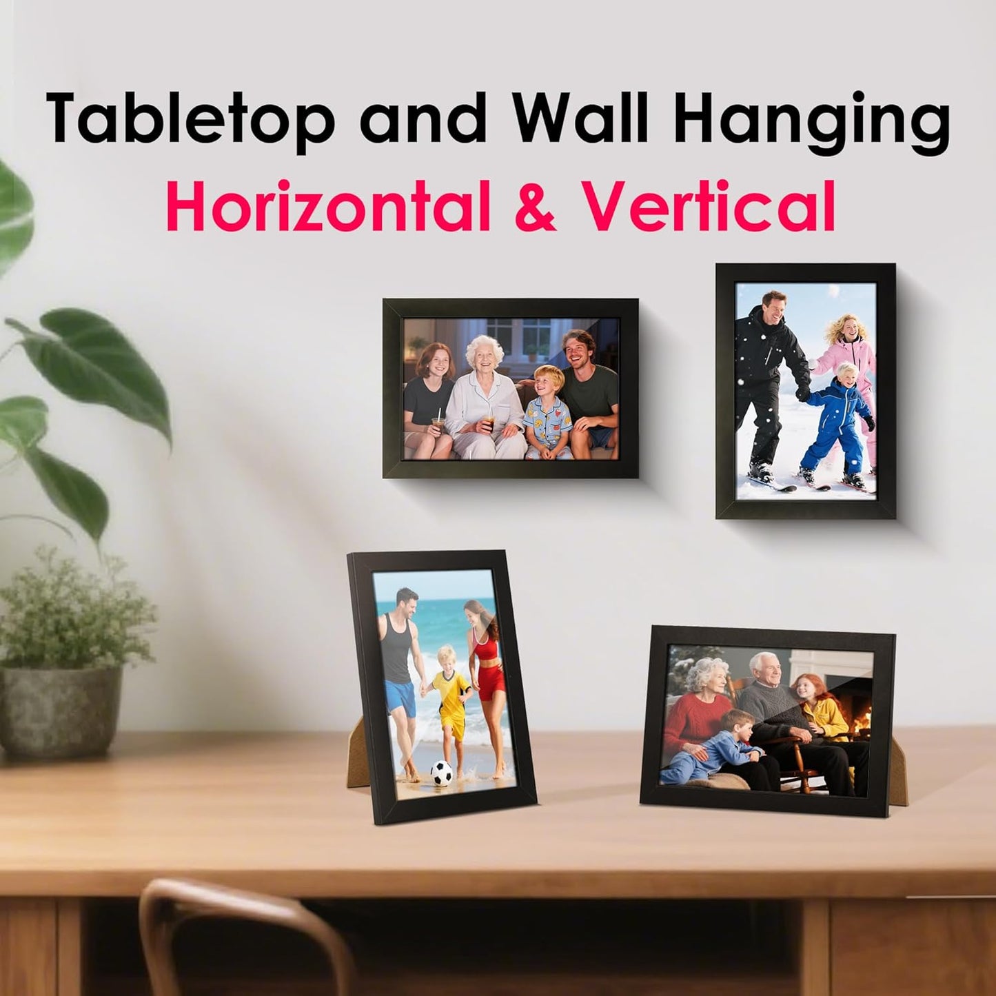 FIXSMITH 8x10 Picture Frame Set of 2, Photo Frame with HD Plexiglass, Display Pictures 5x7 with Mat or 8x10 Without Mat Multi Picture Frames Collage for Tabletop or Wall Display, Black
