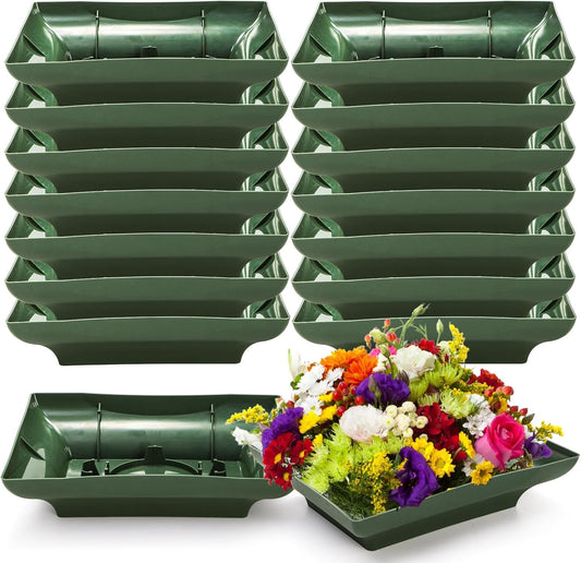 Lyellfe 16 Pieces Floral Bowls for Centerpieces, Green Design Bowls for Flower Arrangements, Rectangular Floral DIY Supplies Bowl Kit for Party, Wedding, Festival, Table Decor