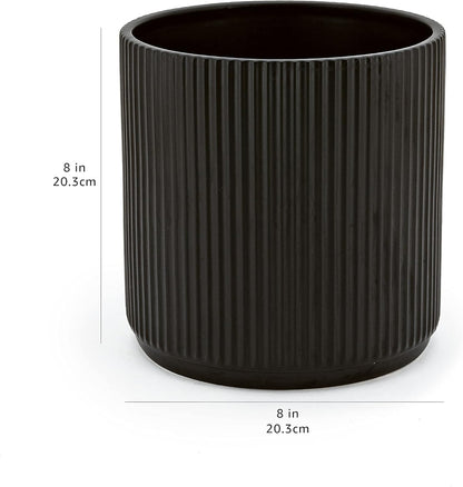 Amazon Basics Fluted Ceramic Round Planter with Drainage Hole, Indoor Outdoor Flower Pot, 10-inch, White