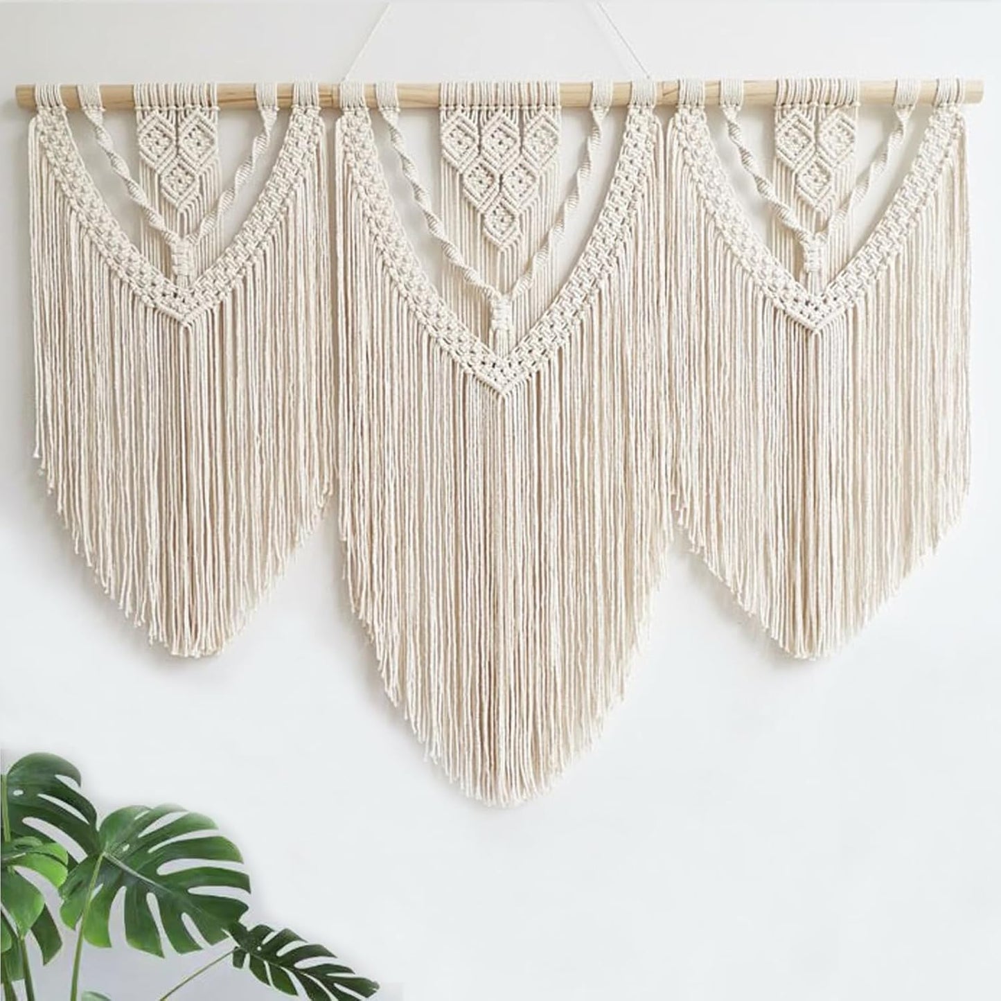 Achart Macrame Wall Hanging Large- Boho Wall Decor- large wall art- Wall Decor Living Room- Macrame Tapestry Boho Decor for Bedroom (Wooden Bead)
