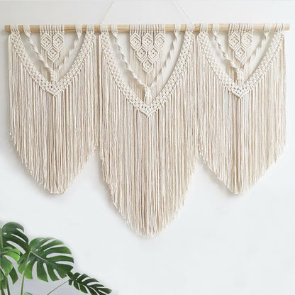 Achart Macrame Wall Hanging Large- Boho Wall Decor- large wall art- Wall Decor Living Room- Macrame Tapestry Boho Decor for Bedroom (Wooden Bead)