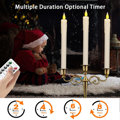 KSWING Upgraded Real Wax Short LED Flameless Taper Candles with Remote, 6 PCS White Candlesticks Battery Operated 3D Flickering - 6" Realistic Fake Candle Sticks for Home/Wedding/Fireplace Xmas Decor