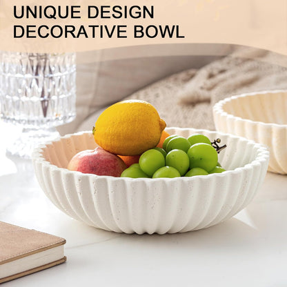 Large Decorative Fruit Bowl for Kitchen Counter, Sandstone Look Modern Minimalist Snack Candy Bowl for Table Centerpiece Decor, Home, Office, Hotel, Entryway (Beige)