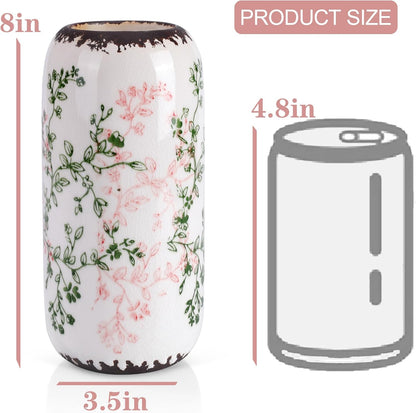 Ceramic Vase for Flowers – Modern Small Ribbed Textured Flower Vase for Home Decor, Pampas Grass, Decorative, Farmhouse, Coffee Table, Kitchen Centerpieces, Bookshelf and Home Living (White)