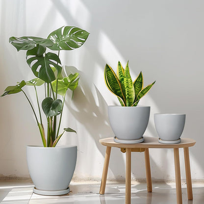 Plant Pots Indoor, Ceramic Planters Pots with Drainage Holes and Saucers, 10+8+6 Inch, Set of 3, Round Large Flower Pots for Indoor Outdoor Plants, Blue