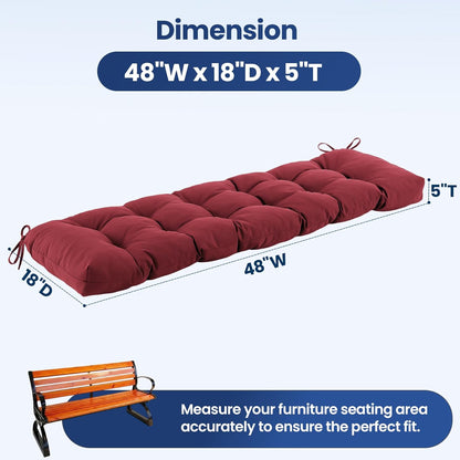 IASEAHK Outdoor Bench Cushion 48x18x5 Inch, Waterproof & Fade-Resistant Patio Furniture Cushions, Tufted Memory Foam Indoor/Outdoor Cushions for Couch Swing with Non-Slip Backing & Straps, Dark Grey