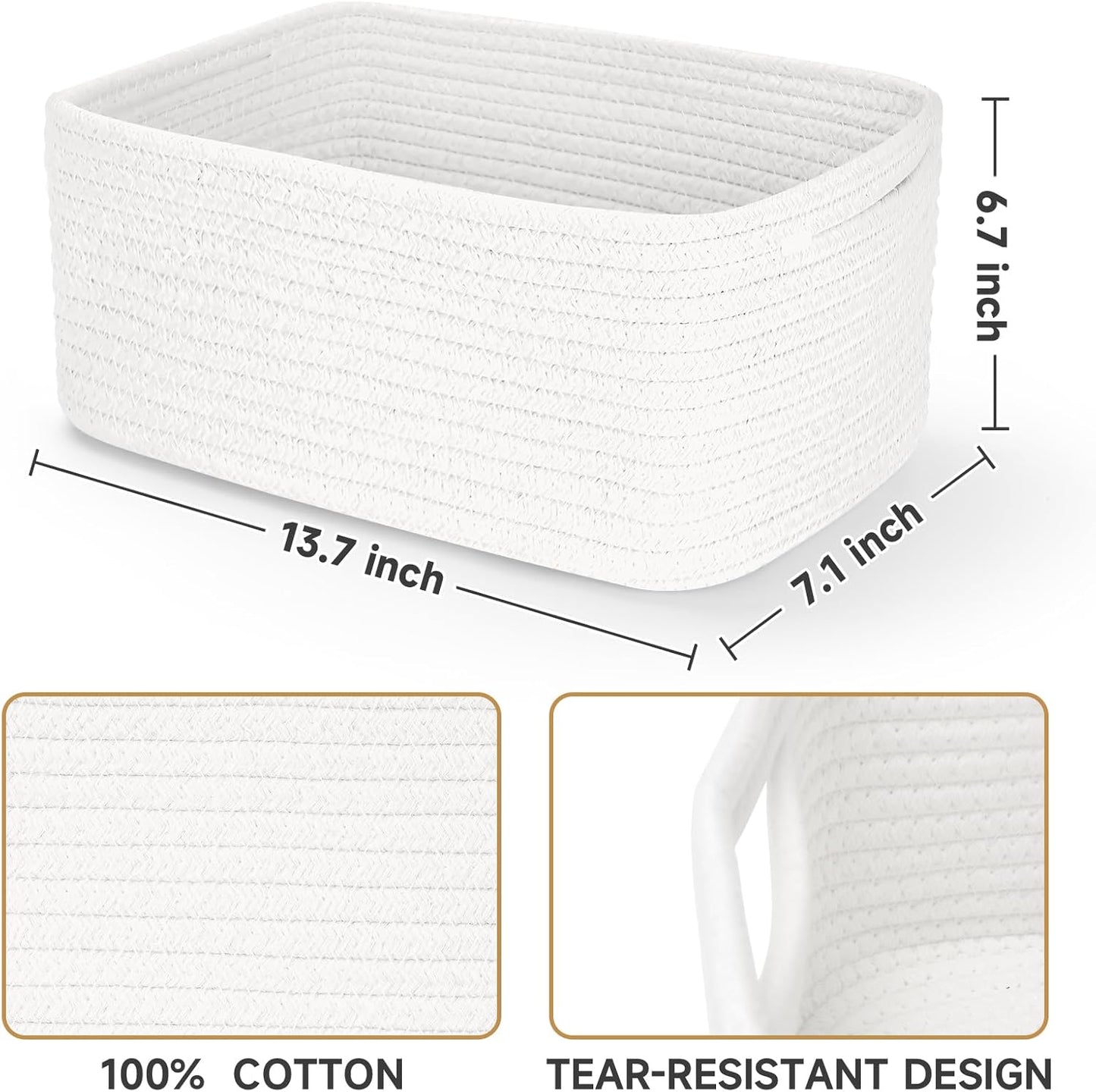 3-Pack Small Storage Baskets for Organizing | Woven Shelf Toy Basket | Rope Baskets for Gifts Empty | Closet Organizer Bins with Handles | Cube Decorative Box | 11.8×7.8×5.1” | Mixed brown