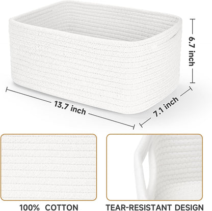3-Pack Small Storage Baskets for Organizing | Woven Shelf Toy Basket | Rope Baskets for Gifts Empty | Closet Organizer Bins with Handles | Cube Decorative Box | 11.8×7.8×5.1” | Mixed brown