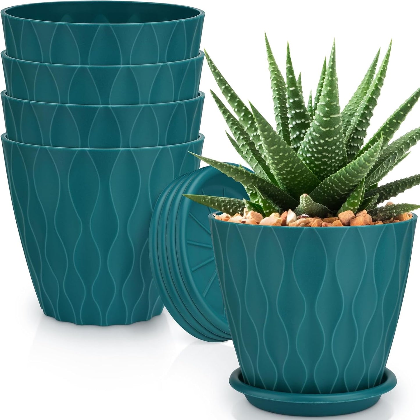 YNNICO 6 inch Plant Pots, 5 Pack Flower Pots Outdoor Indoor, Planters with Drainage Holes and Tray Saucers（Multicolor）