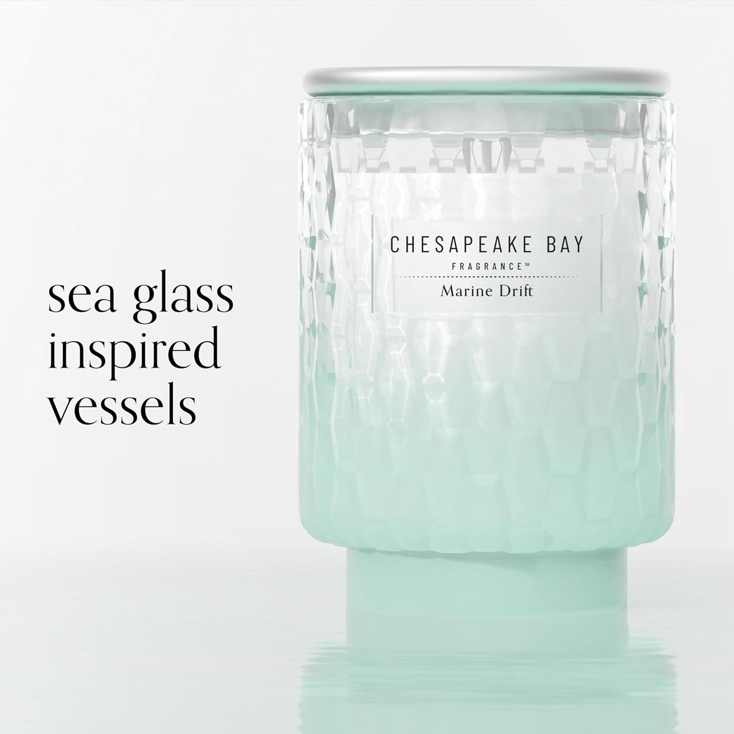 Chesapeake Bay, 11oz Marine Drift Scented Candle, Mood Evoking Fragrance, Textured Sea Glass-Inspired Jar, Premium Soy Blend Wax with Essential Oils, Coastal Fragrance for Home Décor or Gifting