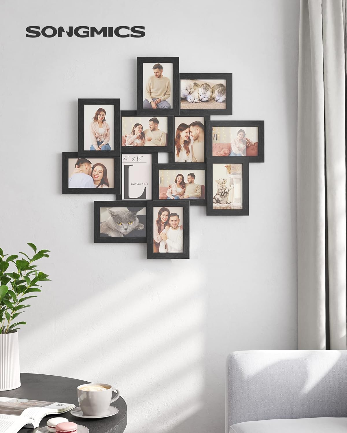 SONGMICS 4x6 Picture Frames Collage Wall Decor, 12-Pack Photo Collage Frame, Multi Picture Frame Set with Glass Front, Assembly Required, Rustic Brown URPF022X01