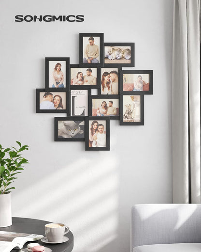 SONGMICS 4x6 Picture Frames Collage Wall Decor, 12-Pack Photo Collage Frame, Multi Picture Frame Set with Glass Front, Assembly Required, Rustic Brown URPF022X01