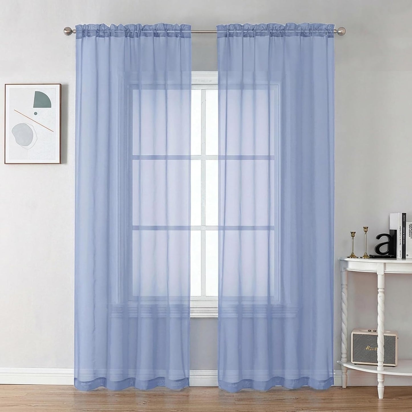Chyhomenyc Sheer White Valances for Windows 2 Pack, Small Window Curtains for Living Room Bathroom Cafe Laundry Basement, Modern Top Dual Rod Pocket Voile Curtain, 42W x 14L inches, White - Colors B