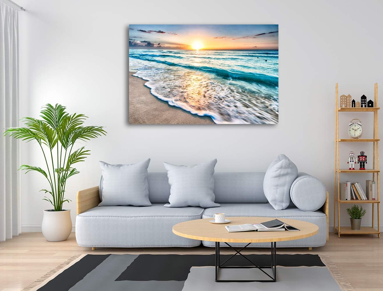 Baisuart S02250 Canvas Prints Wall Art Beach Sunset Ocean Waves Nature Pictures Stretched Canvas Wooden Framed for living Room Bedroom and Office