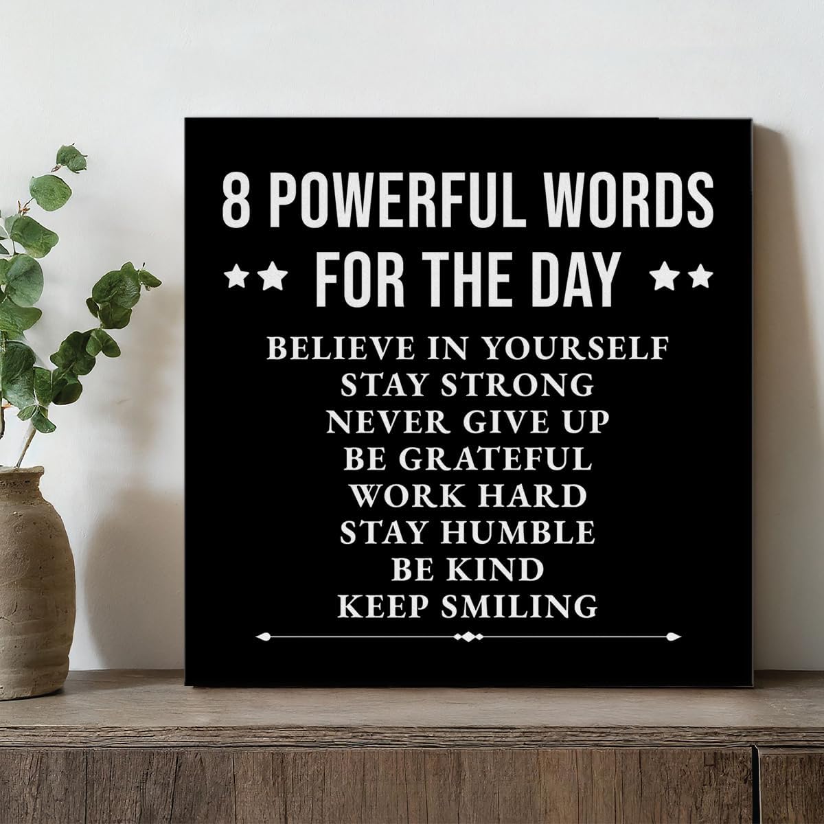 Inspirational Farmhouse Canvas Print Wall Art Decor One Small Positive Thought in the Morning Can Change Your Whole Day Sign Painting Plaque Rustic Home Decoration (8 X 8 Inches, Framed)
