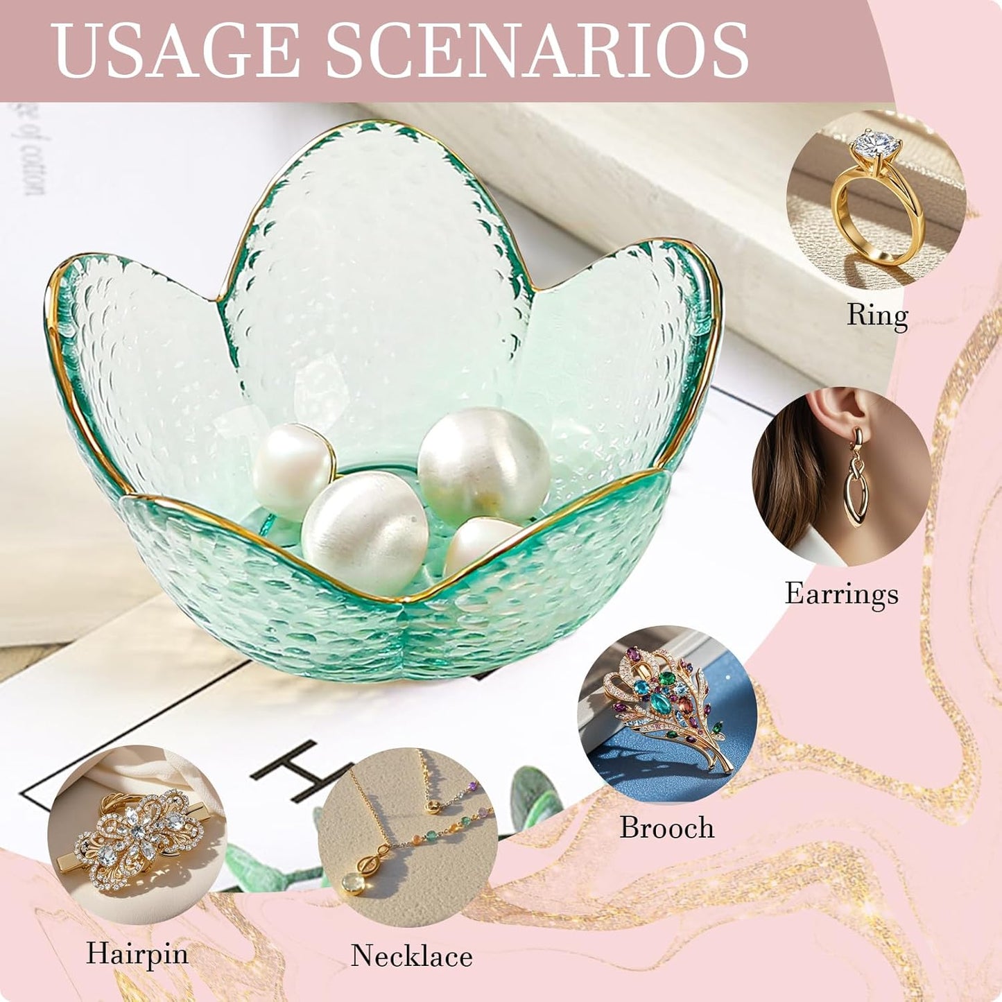 Purple Flower Jewelry Dish Glass Ring Holder Dish Jewelry Tray Cute Vanity Organizer Aesthetic Nightstand Bathroom Room Decor Trinket Dish Mothers Day Friendship Christmas Birthday Gifts for Women