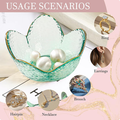 Purple Flower Jewelry Dish Glass Ring Holder Dish Jewelry Tray Cute Vanity Organizer Aesthetic Nightstand Bathroom Room Decor Trinket Dish Mothers Day Friendship Christmas Birthday Gifts for Women