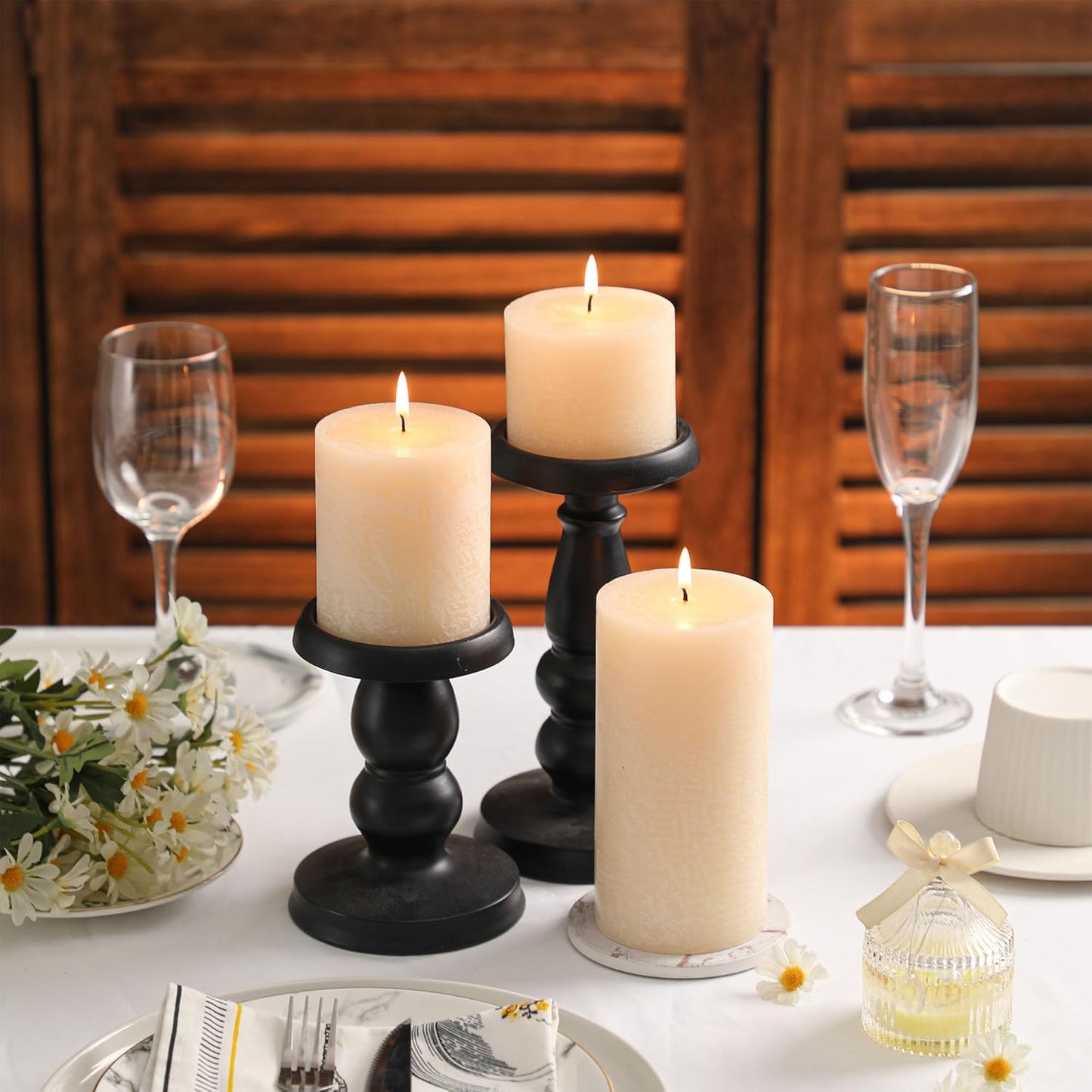 3x6 Inch Sage Green Pillar Candles Set of 3 - Unscented Spring, Long Clean Burning, Large Smokeless Dripless for Home Decor, Dinner Table, Bathroom, Rustic Decor