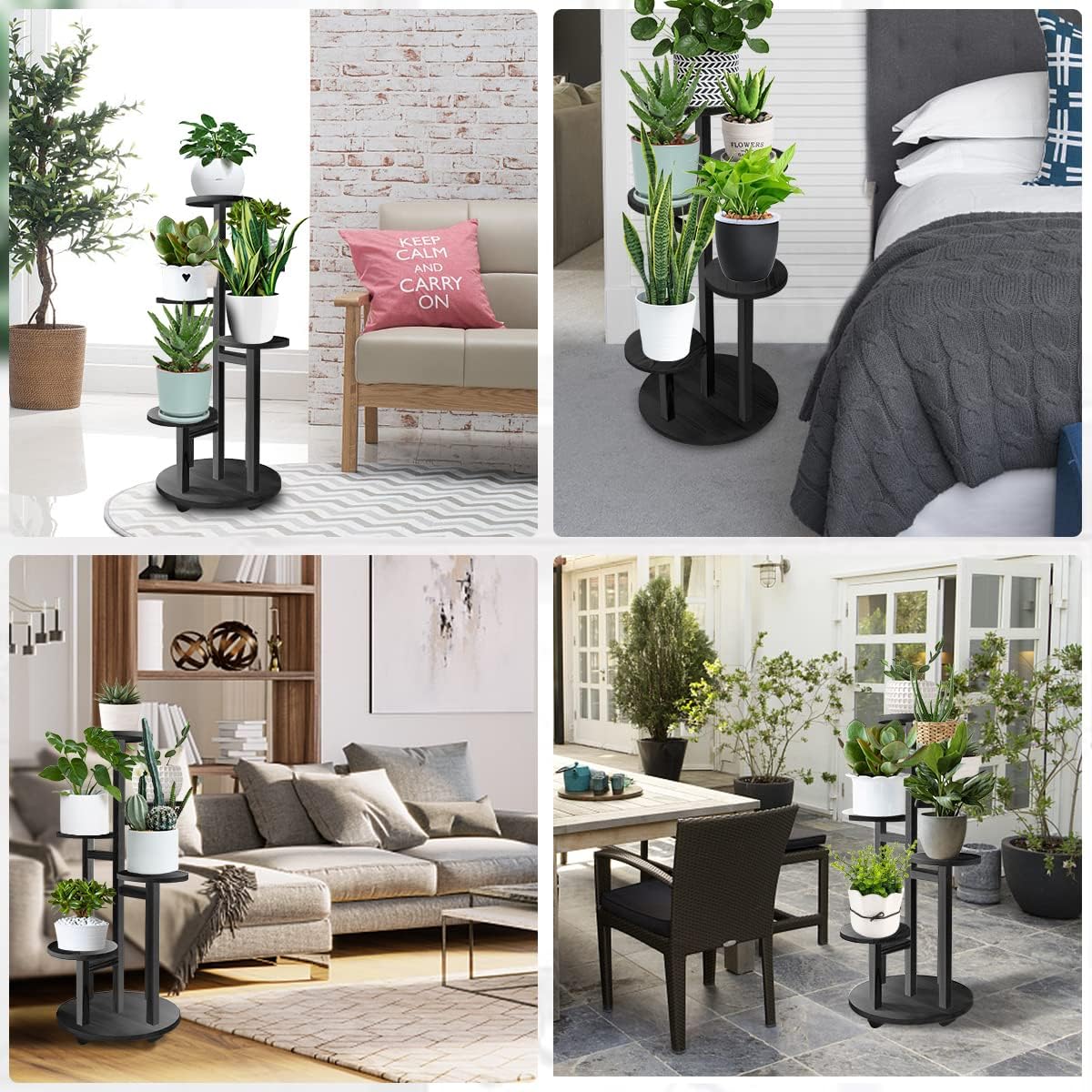 GEEBOBO 5 Tiered Tall Plant Stand for Indoor, Wood Plant Shelf Corner Display Rack, Multi-tier Planter Pot Holder Flower Stand for Living Room Balcony Garden Patio (Brown)