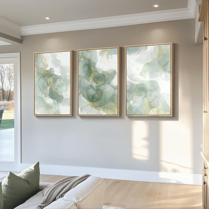 Large Framed Abstract Nature Landscape Wall Art for Living Room, Set of 3 Modern Canvas Prints Paintings Artwork for Walls, Green Lake Pictures for Hallway, Dining Room, Office Wall Decor 24x36 Inch